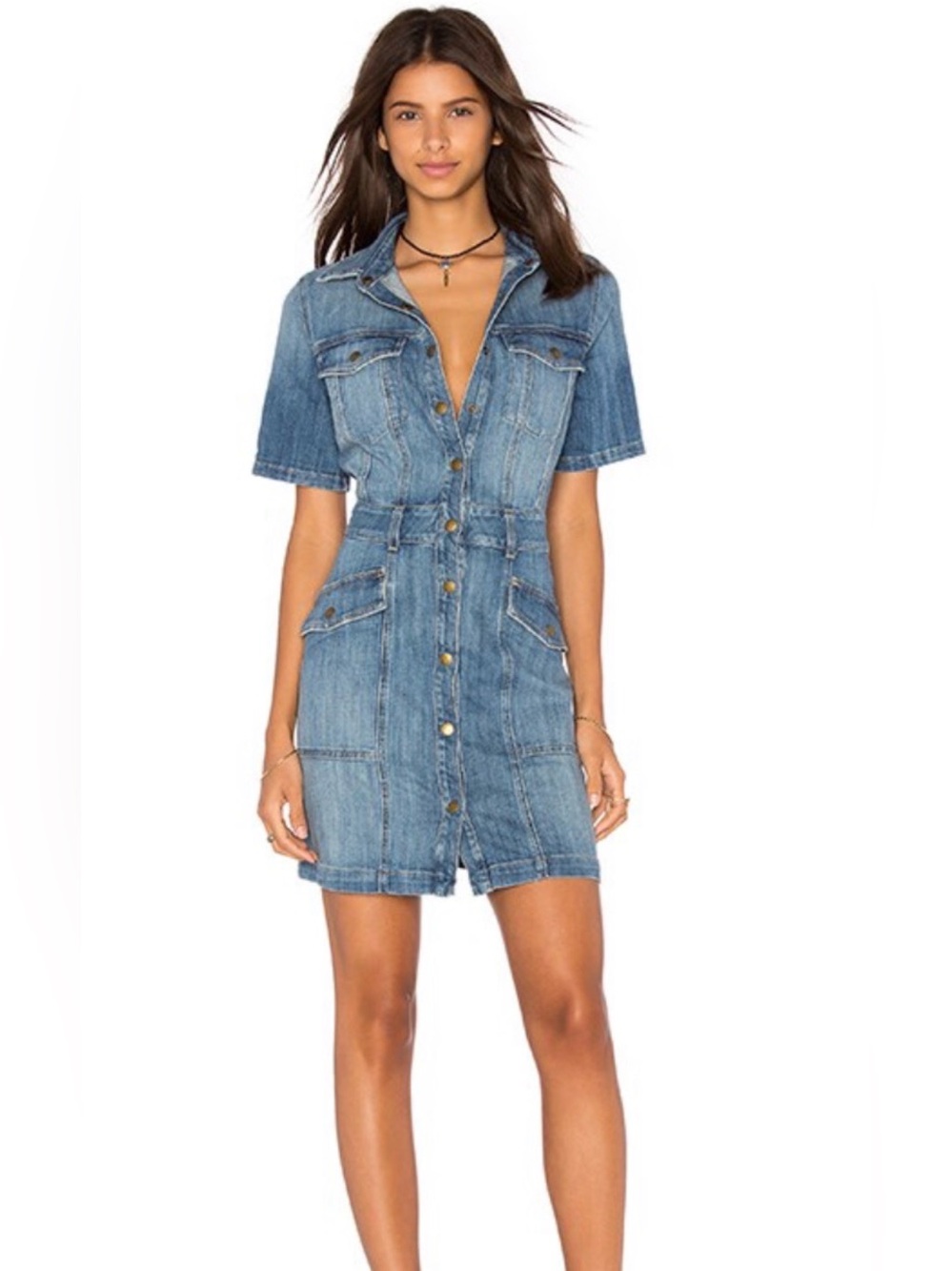 Current/Elliott The Trucker Shirt Dress Frayed Hem Detail